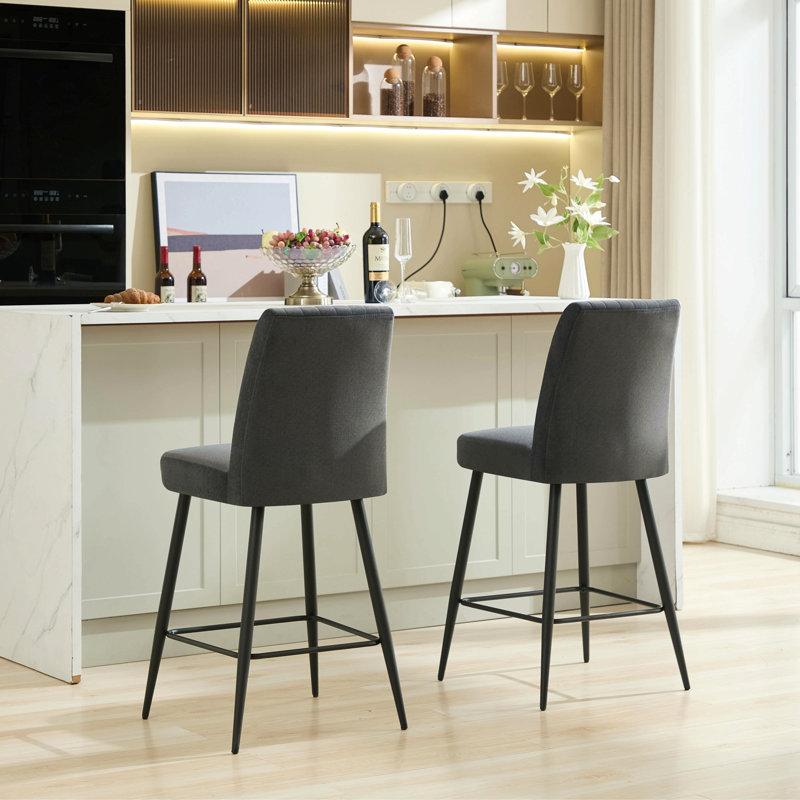 Chaise de bar réglable en fer, ensemble de 2 chaises de bar en velours, Gris