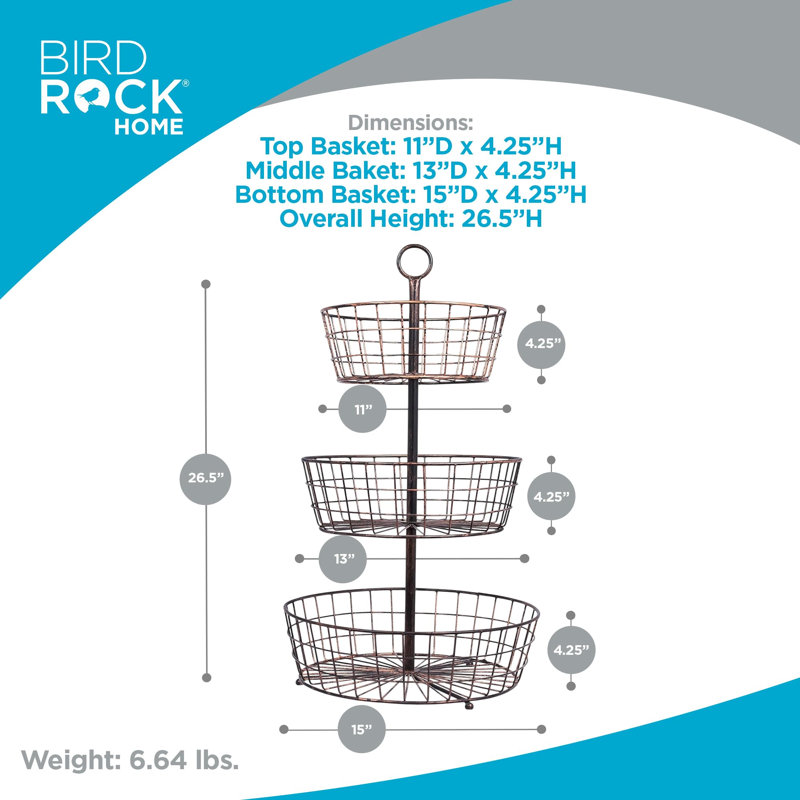 BIRDROCK HOME 3 Tier Wire Fruit Basket