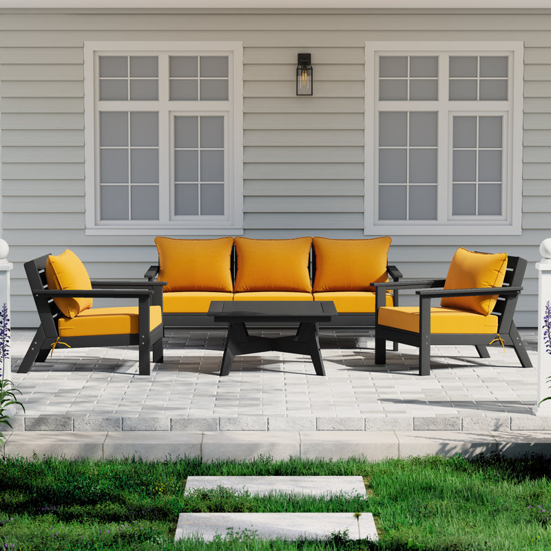 6-Piece Deep Seating Set, Black, Yellow