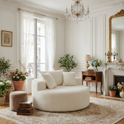 Fauteuil d'appoint 55 po à dossier arrondi en velours côtelé avec coussin, sans assemblage requis, pour le salon