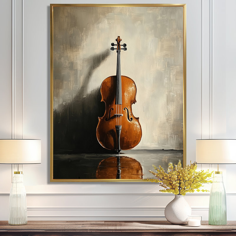 Neasa II - Impression sur toile encadrée de violoncelle, H 32 po x l 24 po, Cadre flottant doré