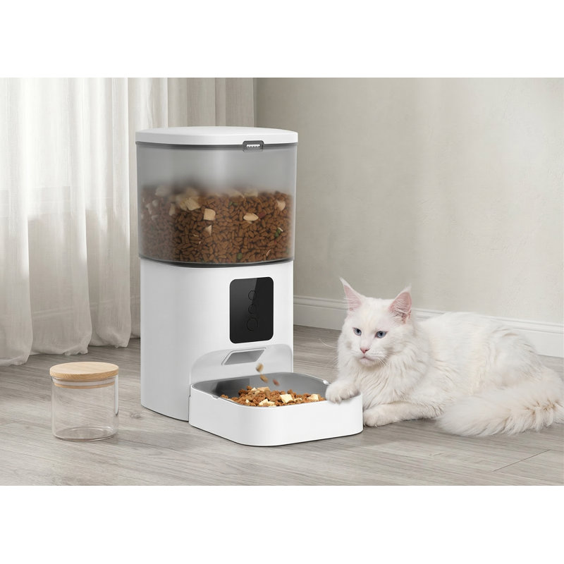 Mangeoire pour chat 4,0 L automatique avec enregistreur de voix 10 s, distributeur de nourriture sèche programmée, jusqu'à 8 repas par jour, anneau scellé pour la fraîcheur, blanc mat