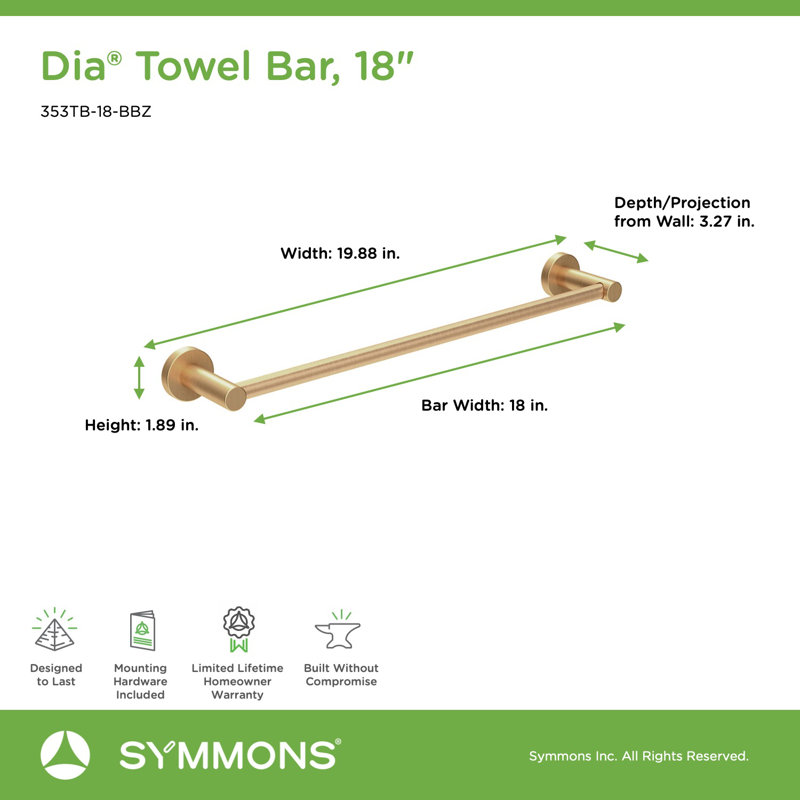 Dia 18" Wall Mounted Towel Bar, Brushed Bronze