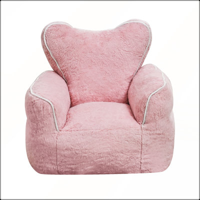 Fauteuil à billes en fausse fourrure pour enfants en forme de cœur, chaise longue confortable et élégante pour les petits, parfaite pour la lecture et la détente (gris)
