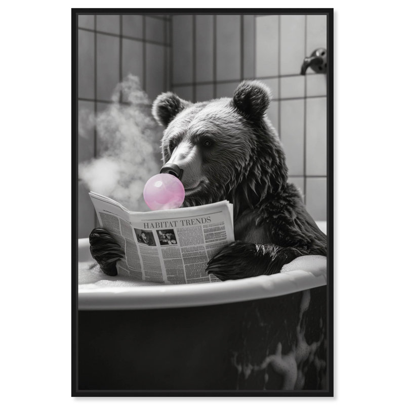 Ours de bain fumant Art Remedy, Black Floater Framed, H 16 po x l 11 po