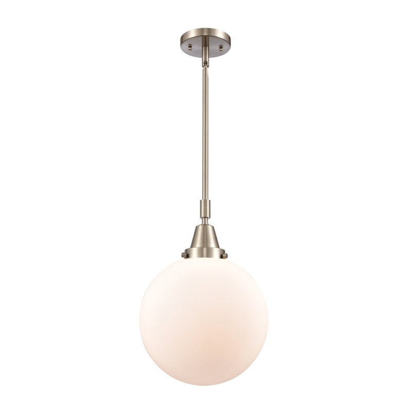 Luminaire suspendu sphère 1 lumière Lorri, Blanc mat, H 44,88 po x l 10 po x P 10 po, Nickel satiné brossé
