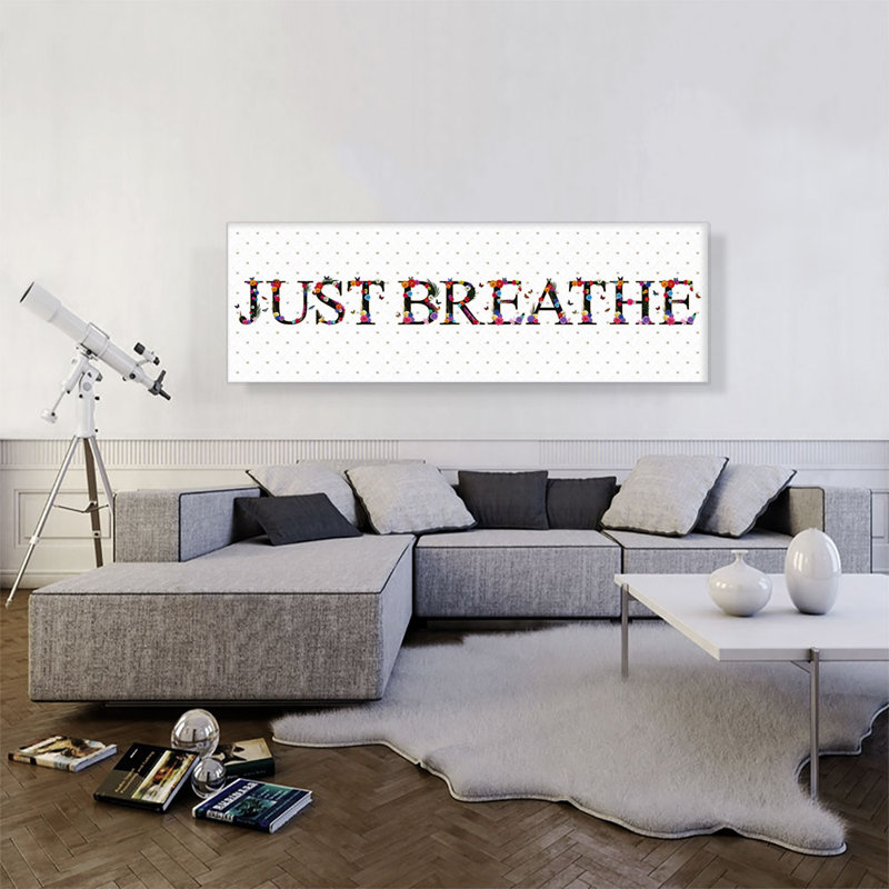 «Just Breathe Girls», reproduction d'art textuel panoramique sur toile tendue, H 20 po x l 60 po x P 1,5 po