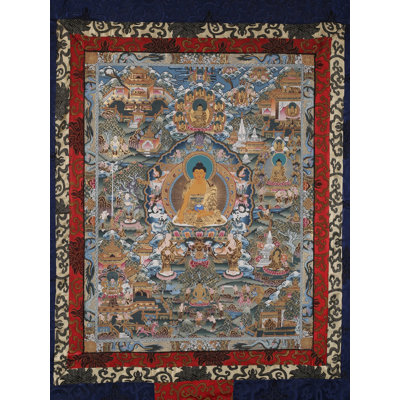 Bhoomisparsha Buddha (With Brocade Thangka) | Pure 24 Carat Gold With Acrylic Paint