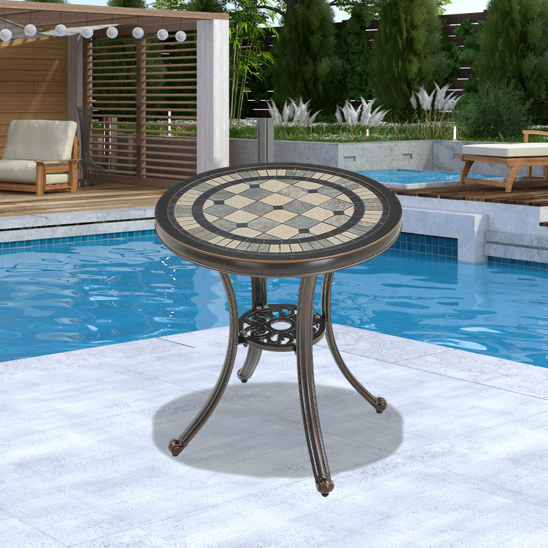 Bronze Round Cast Aluminum Outdoor Dining Table with Ceramic Top