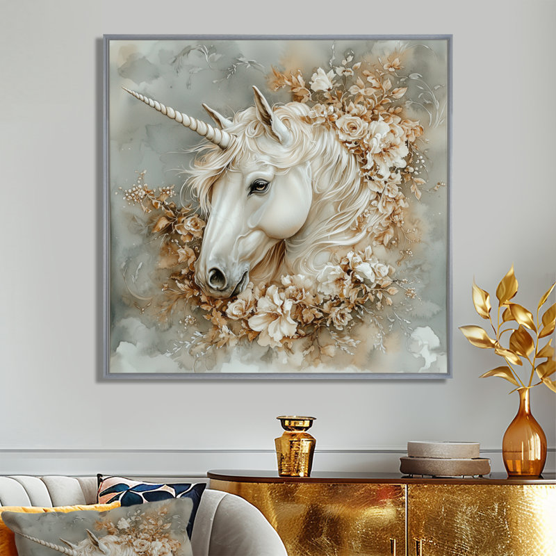 «Magical Unicorn Portrait» - impression d'art mural licornes, Impression dans un cadre flottant sans passe-parto