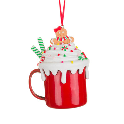 Red Clay Hot Chocolate Ornament with Gingerbread Woman Pack of 4