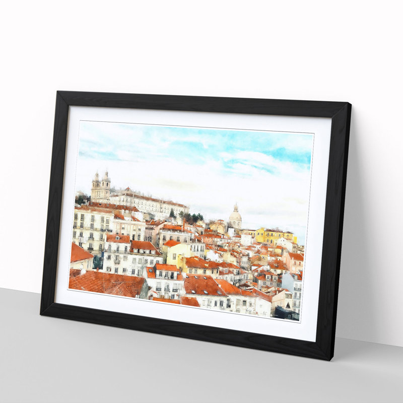Alfalma Lisbon Portugal Skyline - Picture Frame Painting, 33cm H x 45cm W x 2cm D, Black