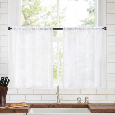 Rideaux de cuisine 2 panneaux voilages transparents avec passe-tringle pour fenêtres filtrant la lumière et rideaux courts pour la cuisine