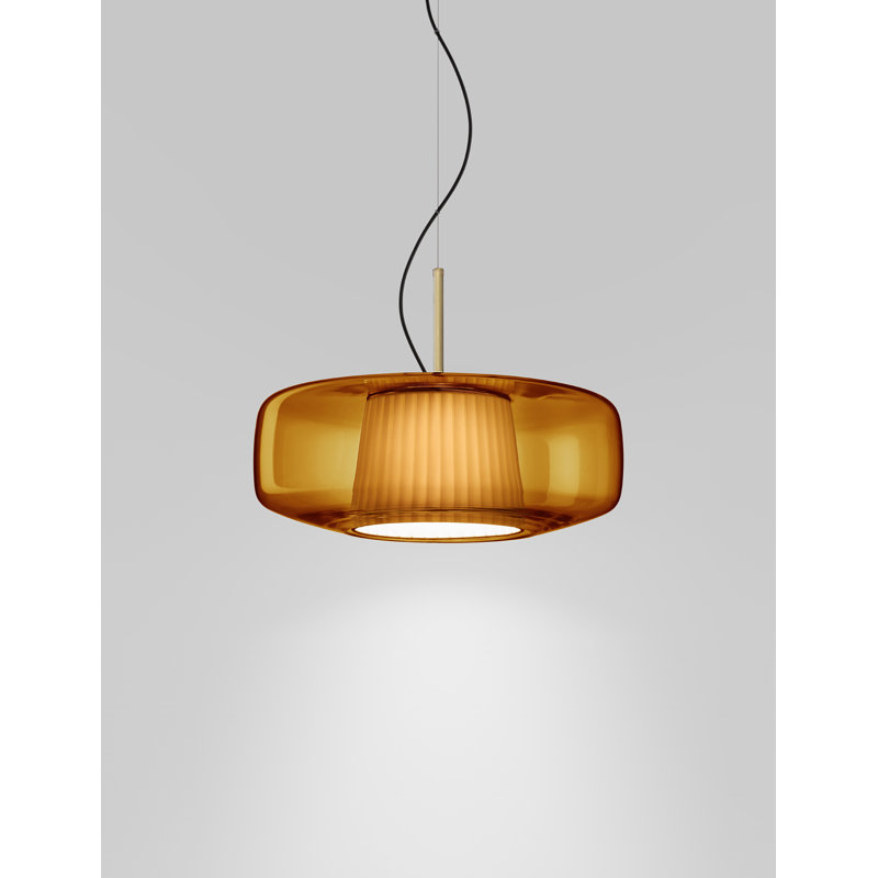 Plisse' Suspension G Smoky Pongee Silk_Plisse' Matt Steel L22cc Ul, Dark Amber, Matte Steel, 2700 Kelvins
