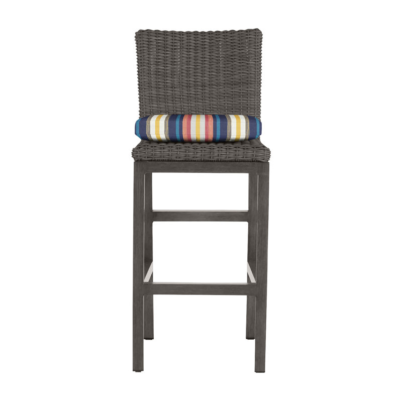 Rustic 30.5" Patio Bar Stool with Cushion, Dove Sunbrella® Linen, Slate Gray, No Welt