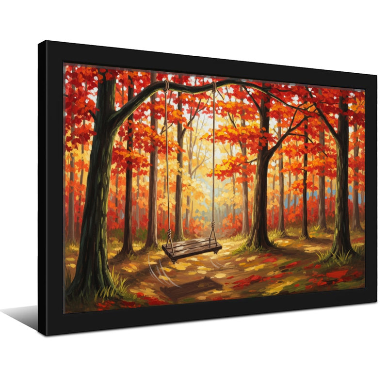 Plantes et fleurs, forêt d'automne, scène de balançoire avec feuilles rouges, H 24 po x l 36 po, Grain de bois clair