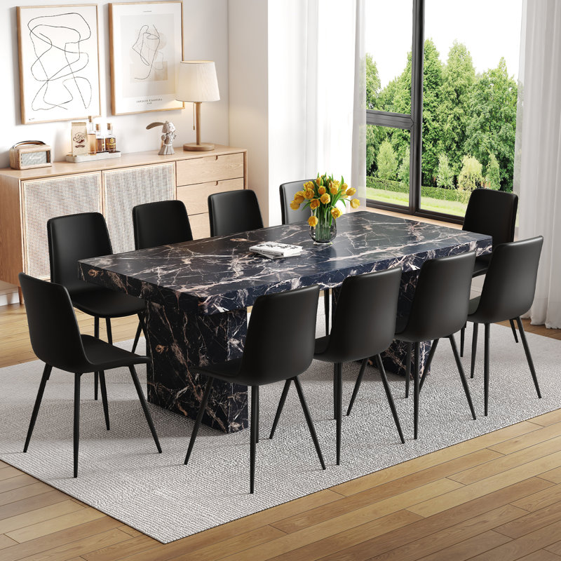 Ensemble de salle à manger de luxe en MDF de style marbre noir pour la salle à manger ou la conférence