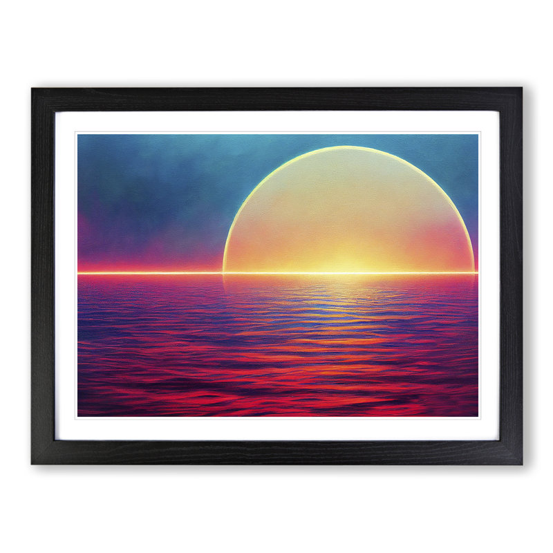 Ocean Sun Abstract - Single Picture Frame Print, 46cm H x 64cm W, Black