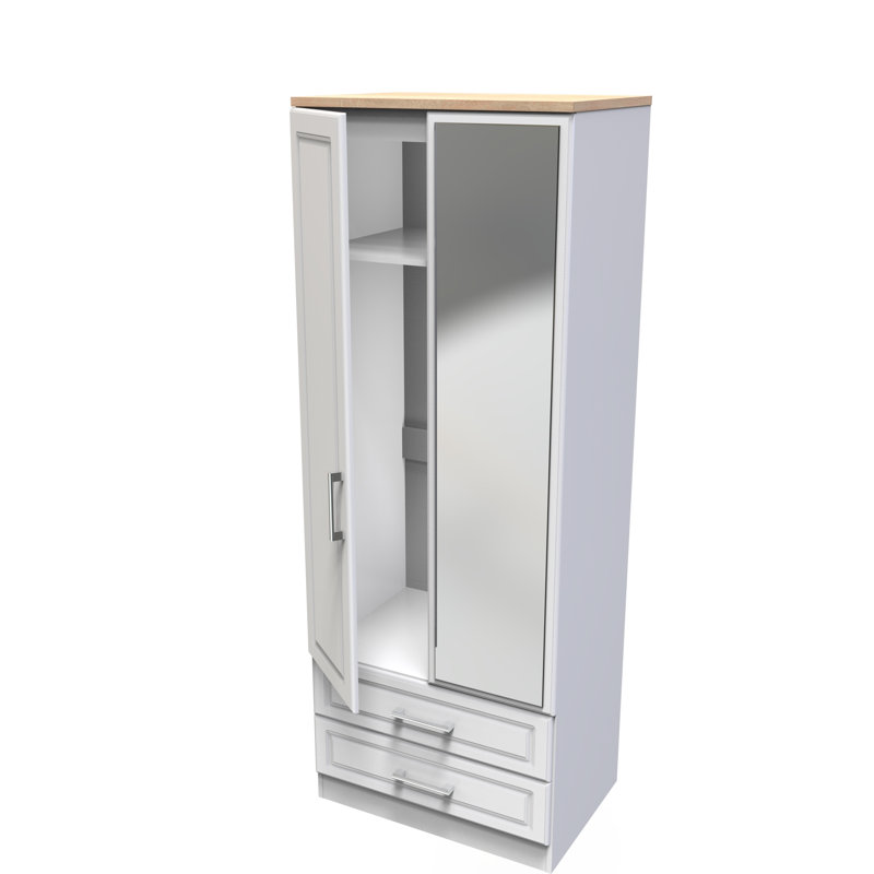 Aalysia 2 Door 2 Drawer Mirrored Robe, White Ash/Modern Oak