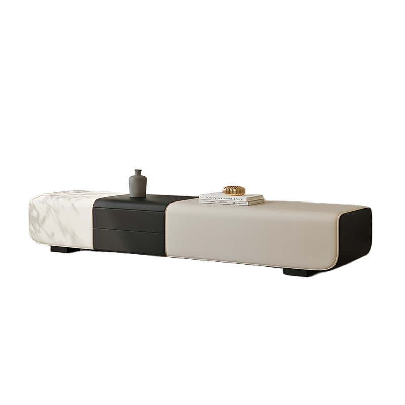 Banc de rangement rembourré en microfibre Sikender, Noir / Blanc cassé