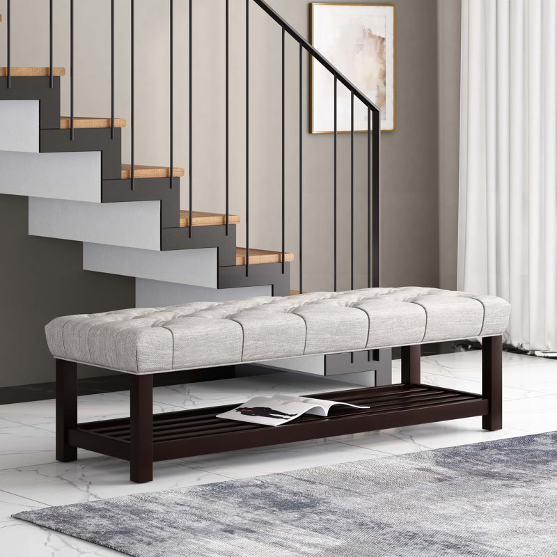 Banc de rangement en bois massif Arzetta, Beige