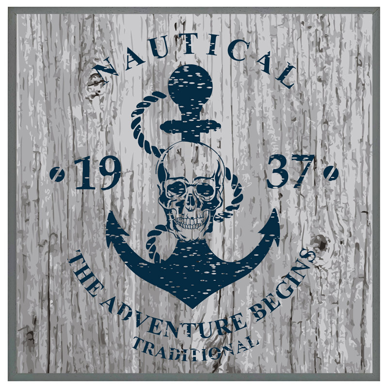 Cuomo Anchor Print on Wood 1 Piece Single Picture Frame Wall Art, 31cm H x 31cm W x 4cm D, Grey Framed