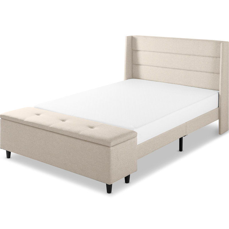 Lit plateforme à panneau de rangement tapissier capitonné à profil bas Minatare, Double, Beige