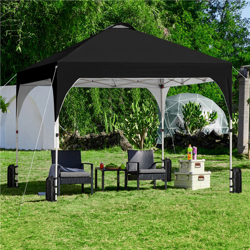 Black 10x10ft Steel Frame Outdoor Pop-Up Canopy Tent