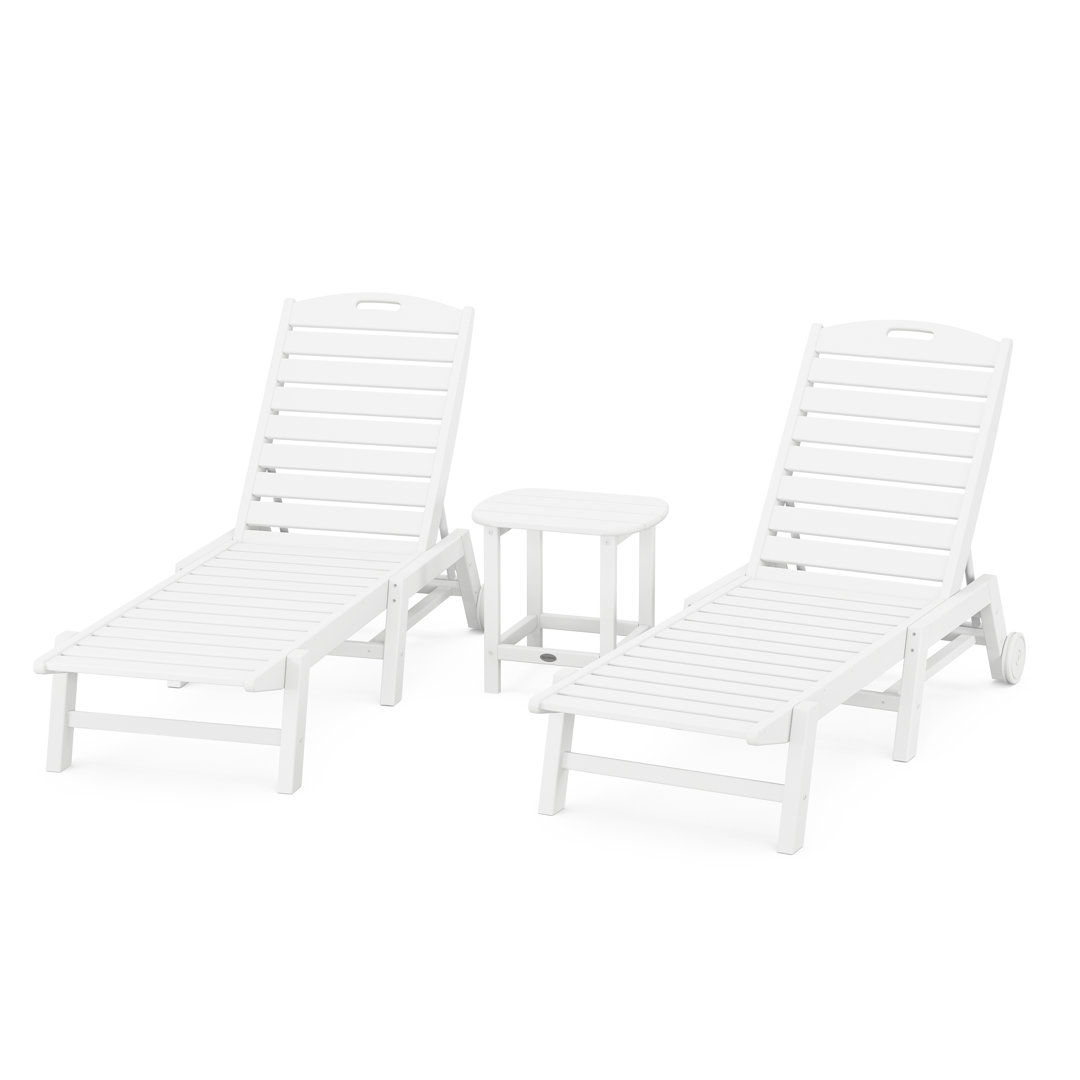 Nautical 3-Piece Chaise Lounge with Wheels Set with South Beach 18" Side Table (Set of 3) POLYWOOD® 