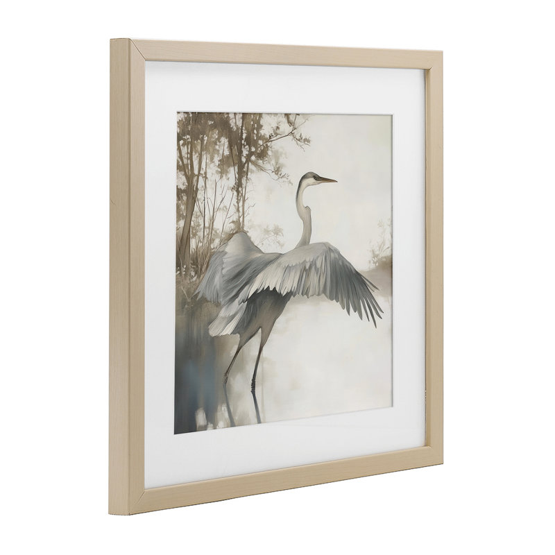 Plumes sur l'eau, reproduction encadrée sous verre, conception de Mona Grace, Cadre de récolte en pin, H 13 po x l 13 po