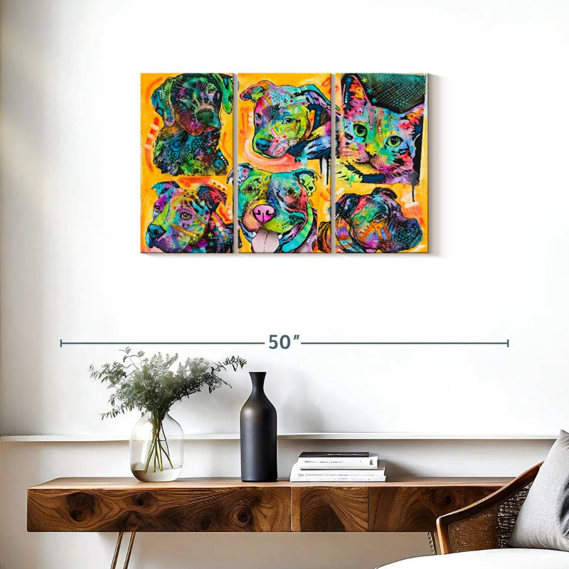Brampt 5 Dogs And A Cat, 20" H x 33" W