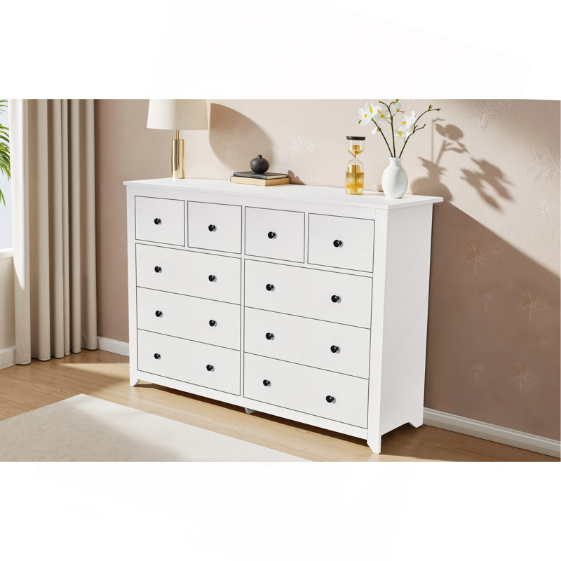 Commode moderne à 10 tiroirs pour la chambre à coucher - Vaste commode de rangement, robuste et sécuritaire, Blanc antique