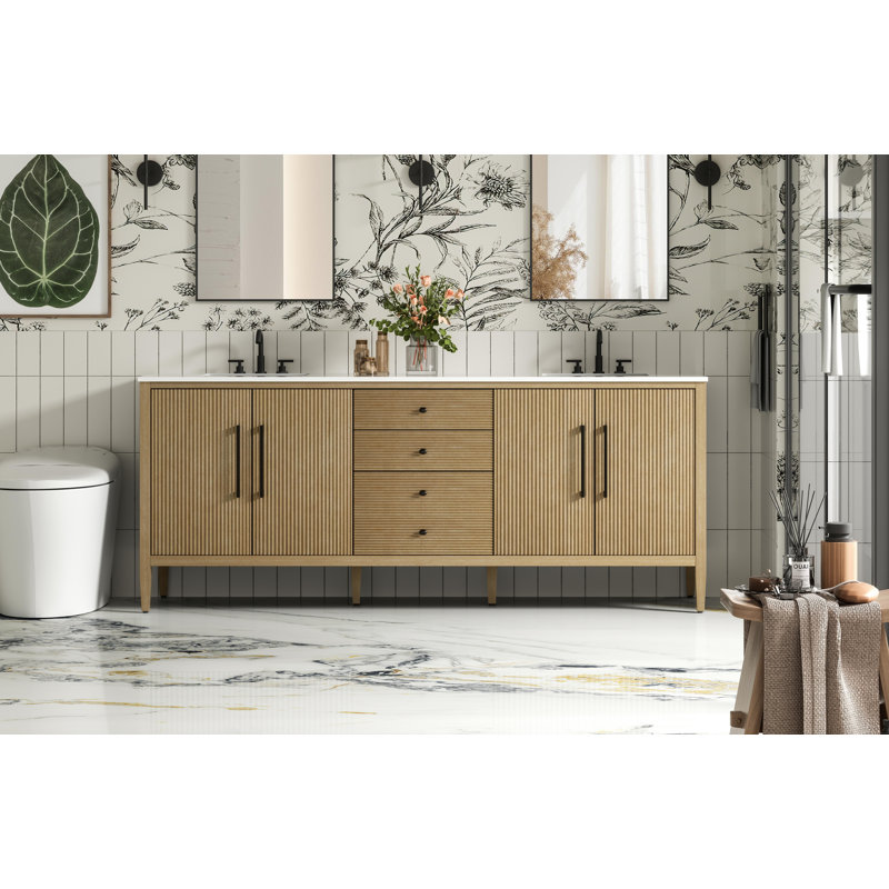 Meuble-lavabo double 84 po, Lin chêne