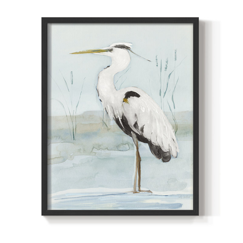 Heron on Blue II, reproduction encadrée - bois massif, 11" H x 9" W, Noir, noir, noir, noir