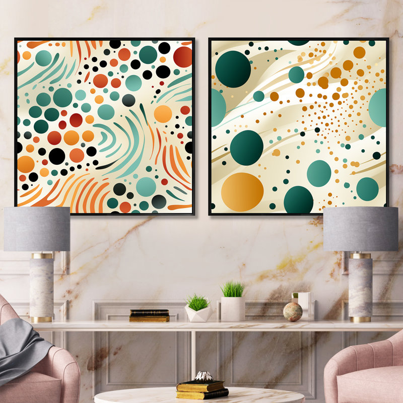 Corvina - Ensemble de 2 collages de formes carrées abstraites, Cadre flottant noir, H 16 po x l 33 po