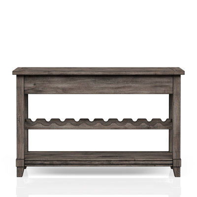 Console Table With Wine Bottle Storage And Two Drawer Zones In Gray Rustic Pocket