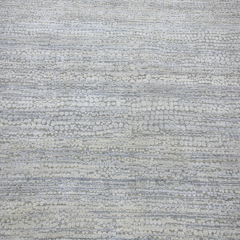 Grey Silver Textured Silk Wool Blend Rug, Rectangle 9' x 12'