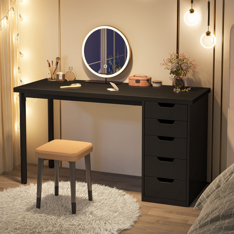 47 inches Vanity Desk with 5 Drawers, Black