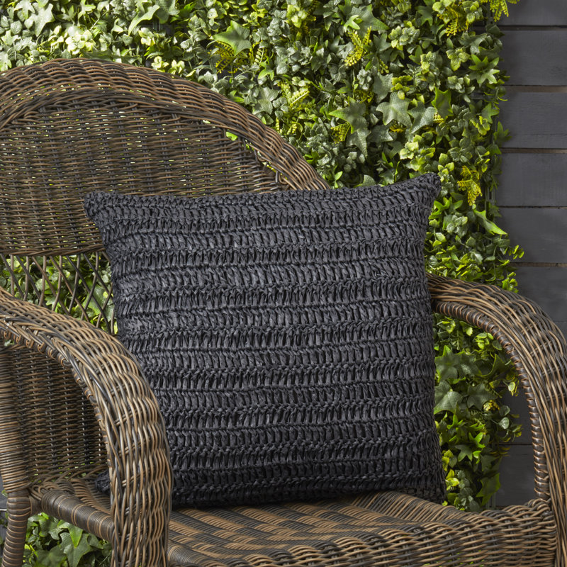 Raffia Collection Polyester Indoor/Outdoor Throw Pillow, Black