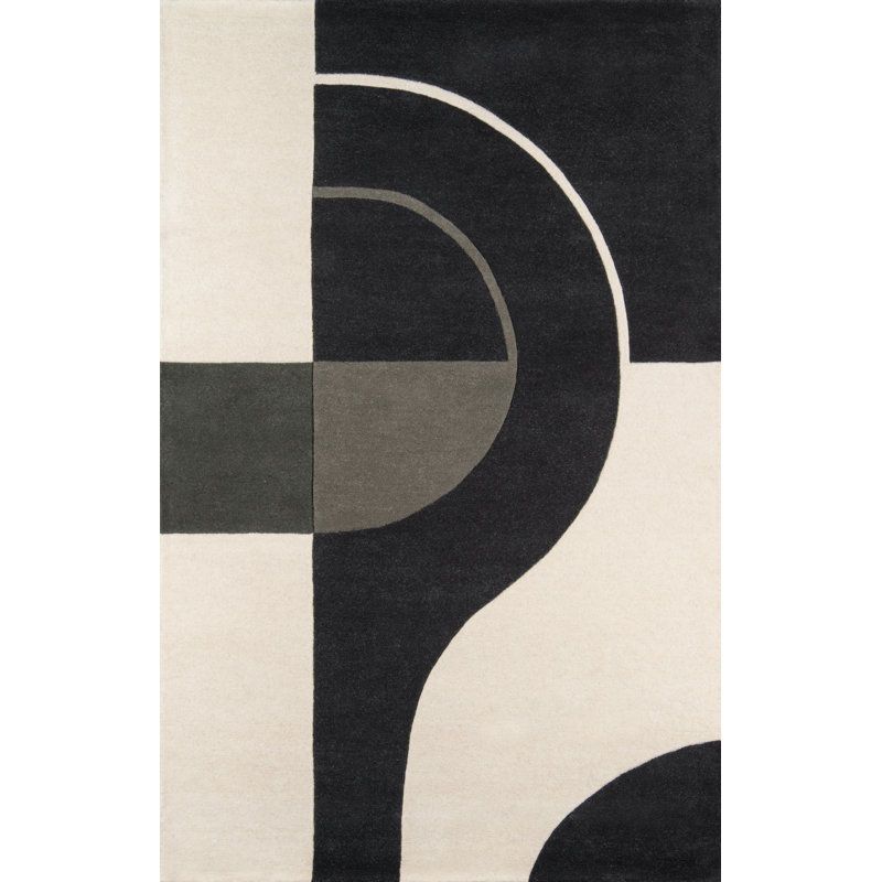 Tapis noir en laine touffeté à la main Cobos Absrtact, Rectangle 8 pi x 10 pi