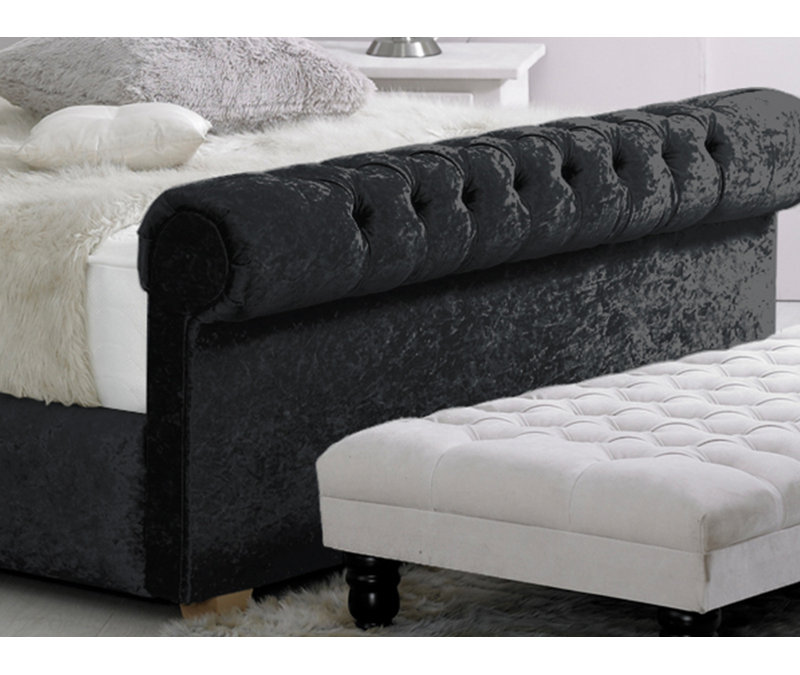 Coraline Upholstered Bed, Black Crush Velvet, Small Double (4')