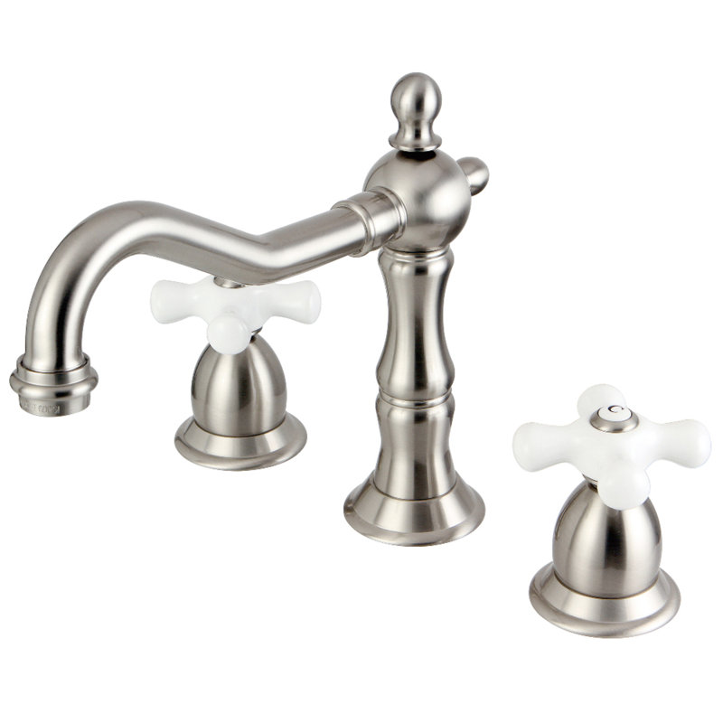 Vintage Lavatory Widespread Bathroom Faucet with Drain Assembly, Brushed Nickel