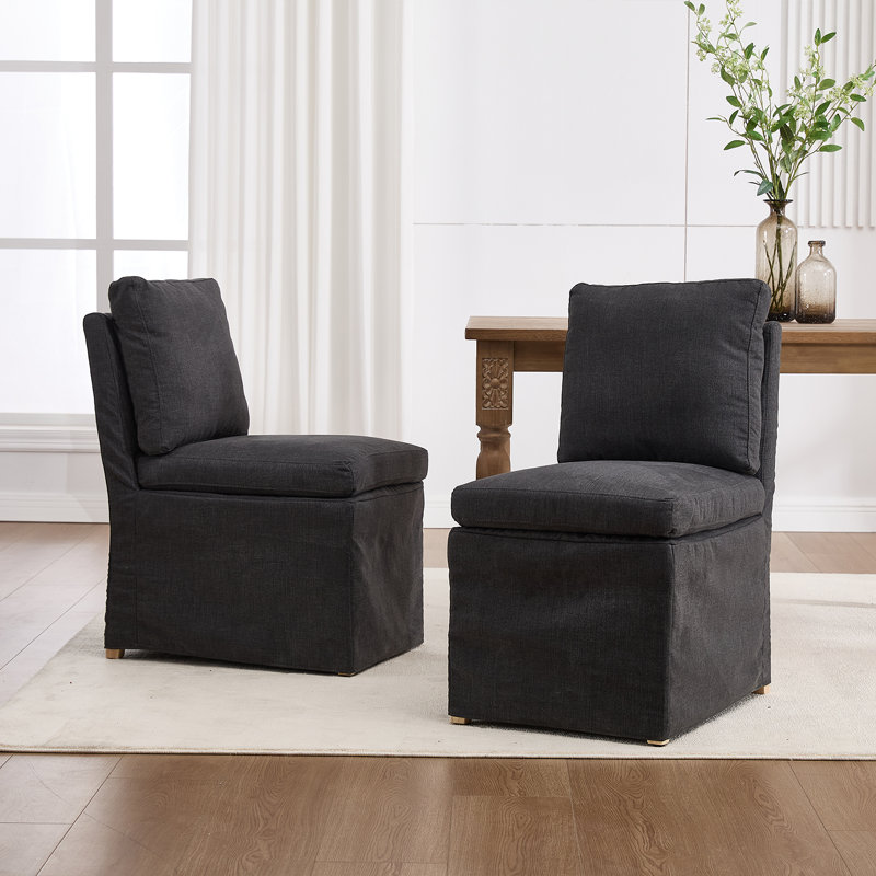 Solid Wood Upholstered Dining Chairs (Set of 2), Black
