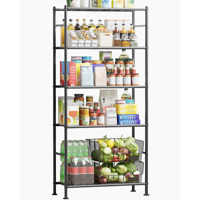 Storage Shelves - 4 Tier Shelf Organizer, Heavy Duty Garage Shelving Unit with Leveling Feet, Stable Metal Shelves Organizer for Pantry, Kitchen and Closet, 33.0" W x 12.6" D x 57.2" H, Black