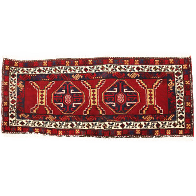 Vintage Red Geometric 2x4 Oriental Handmade Rug