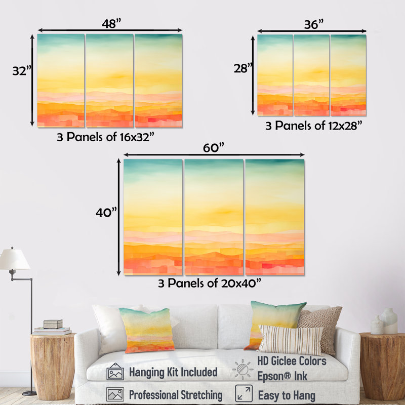 Ensemble de décorations murales Bold Sunset Coastal Horizon I - Lever de soleil, Toile tendue, H 40 po x l 60 po x P 1 po