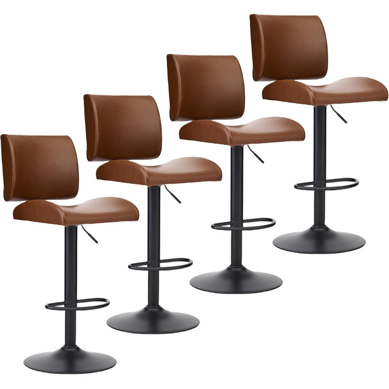Adjustable Swivel Upholstered Bar Stools Counter Stools, Brown, 4
