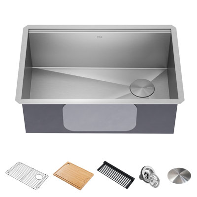 KRAUS Kore™ 28" L Undermount Workstation 16 Gauge Stainless Steel Single Bowl Kitchen Sink with Accessories