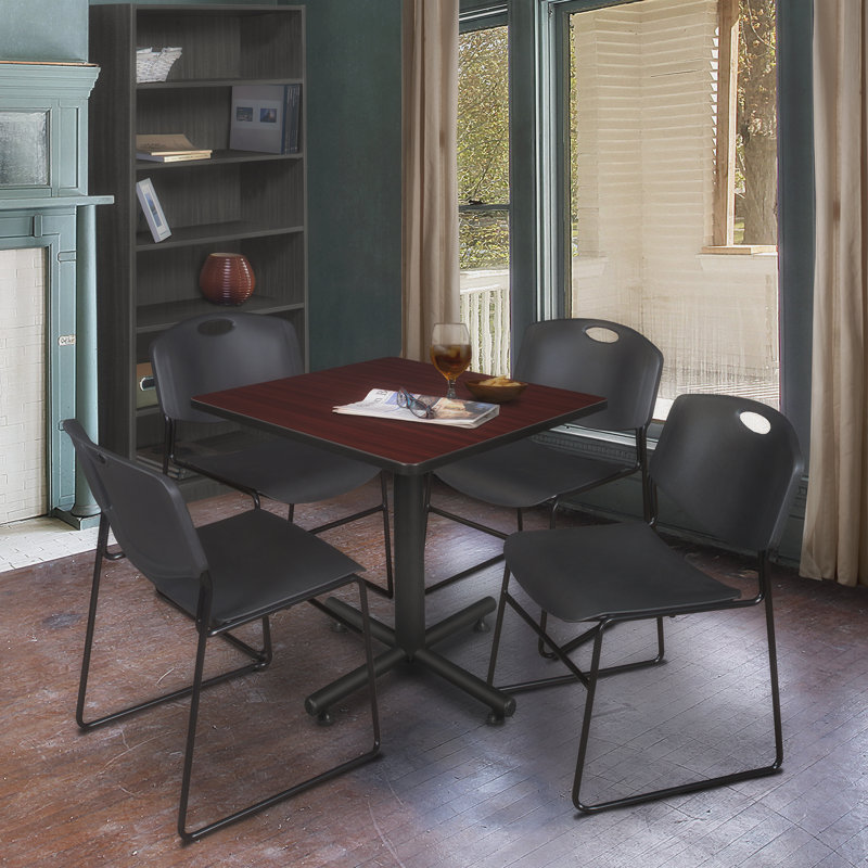 Table de salle de repos carrée Nicklas, 4 chaises empilables Zeng, Acajou, Noir