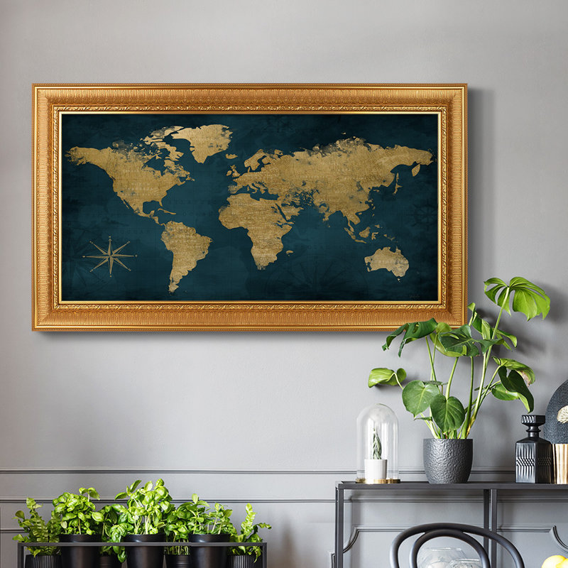 Toile encadrée de qualité supérieure carte marine marine prête à accrocher, H 21 po x l 37 po x P 1 po